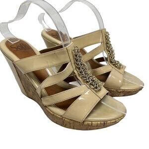 SOFFT Cream Ivory Patent Genuine Leather Wedges Slides Sandals Heels Shoes  7.5